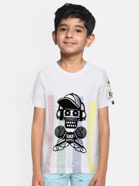 

Indian Terrain Boys White Printed Round Neck Pure Cotton T-shirt