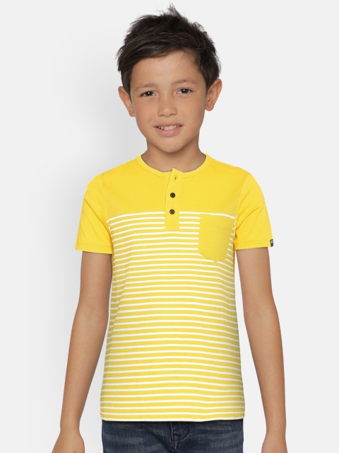 

Indian Terrain Boys Yellow & White Striped Henley Neck T-shirt