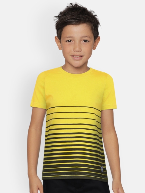 

Indian Terrain Boys Yellow & Black Striped Round Neck T-shirt