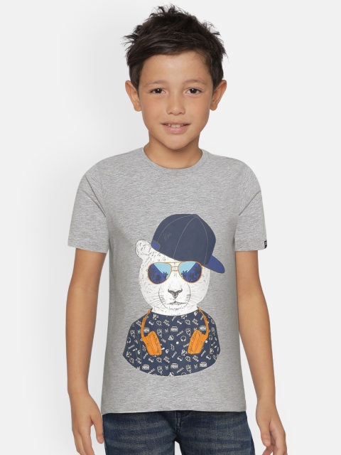 

Indian Terrain Boys Grey Melange Printed Round Neck T-shirt