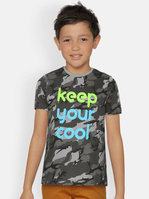 

Indian Terrain Boys Grey & Black Printed Round Neck T-shirt