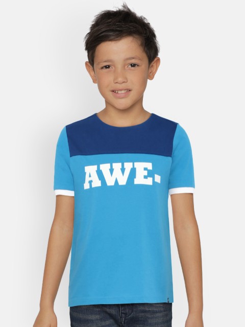 

Indian Terrain Boys Blue White Printed Round Neck Pure Cotton T-shirt