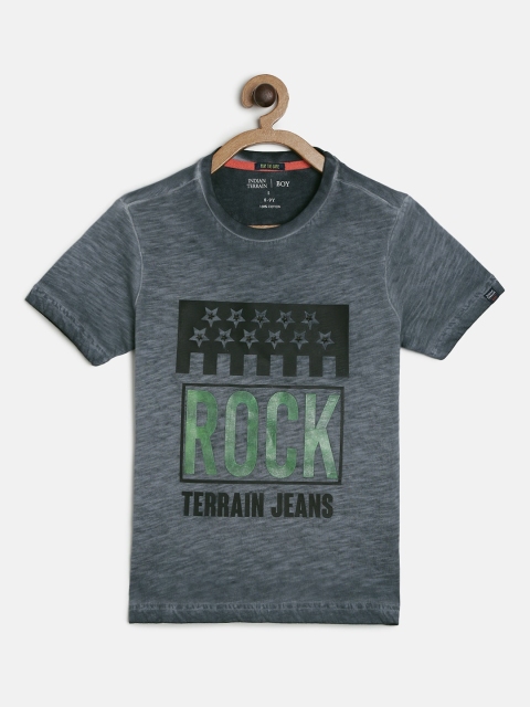 

Indian Terrain Boys Charcoal Grey Printed Round Neck Pure Cotton T-shirt