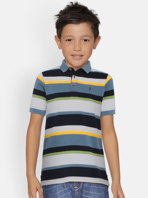 

Indian Terrain Boys Blue & White Striped Polo Collar T-shirt