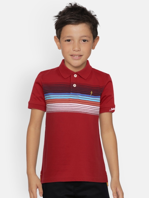 

Indian Terrain Boys Red White Striped Polo Collar Pure Cotton T-shirt