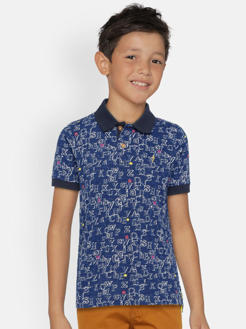 

Indian Terrain Boys Blue Printed Polo Collar T-shirt