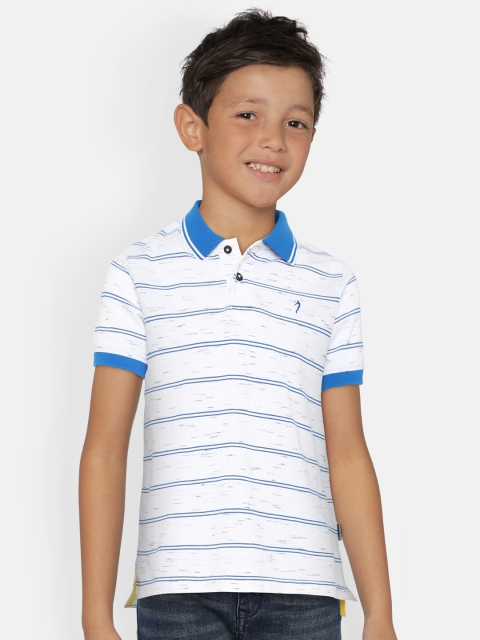 

Indian Terrain Boys White & Blue Striped Polo Collar T-shirt