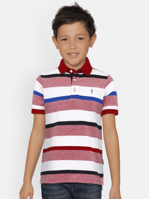 

Indian Terrain Boys Red White Striped Polo Collar Pure Cotton T-shirt