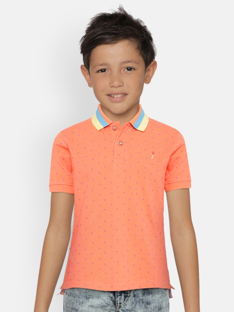 

Indian Terrain Boys Coral Pink Printed Polo Collar T-shirt