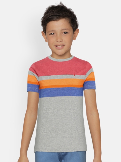 

Indian Terrain Boys Grey & Pink Striped Round Neck T-shirt