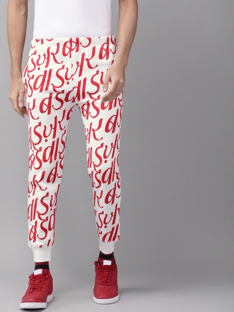 

Budweiser Streetwear Co Men White & Red Slim Fit Hindi Graffiti Printed Cropped Joggers