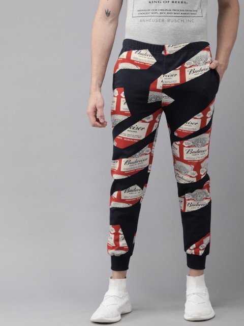 

Budweiser Streetwear Co Men Navy Blue & Red Printed Slim Fit Joggers