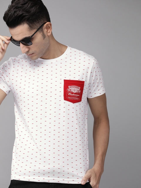 

Budweiser Streetwear Co Men White & Red Bowtie Printed T-shirt with Pocket Detailing