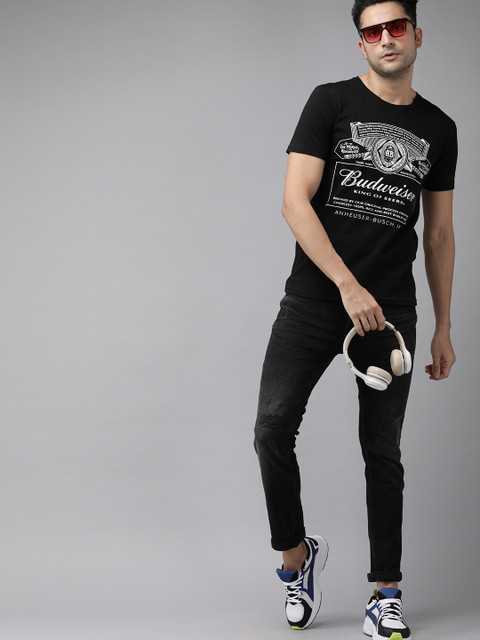 

Budweiser Streetwear Co Men Black Printed Round Neck T-shirt