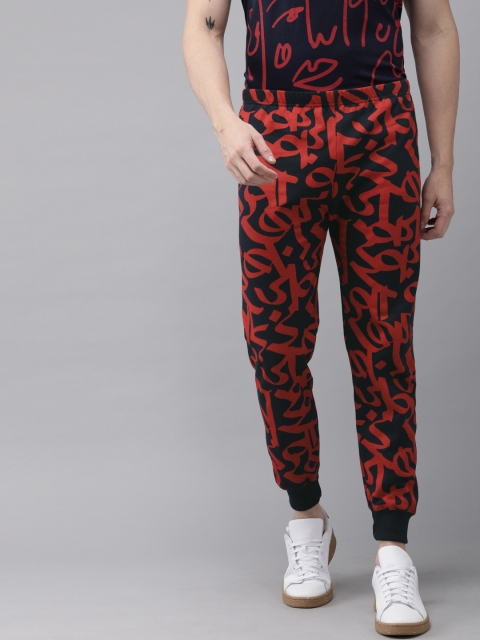 

Budweiser Streetwear Co Men Navy Blue & Red Printed Slim Fit Joggers