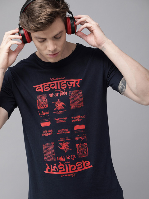 

Budweiser Streetwear Co Unisex Navy Blue Printed Round Neck T-shirt