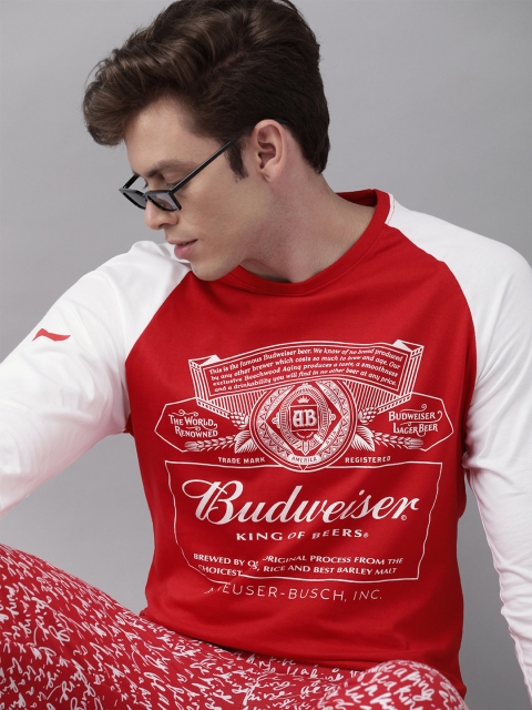

Budweiser Streetwear Co Men Red & White Printed Round Neck T-shirt