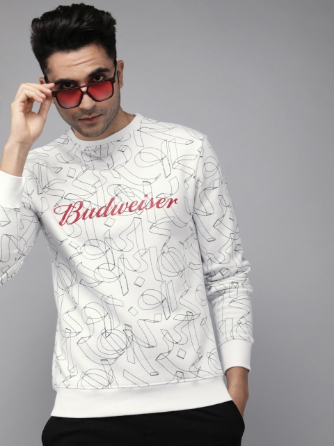 

Budweiser Streetwear Co Unisex White & Navy Blue Printed Sweatshirt