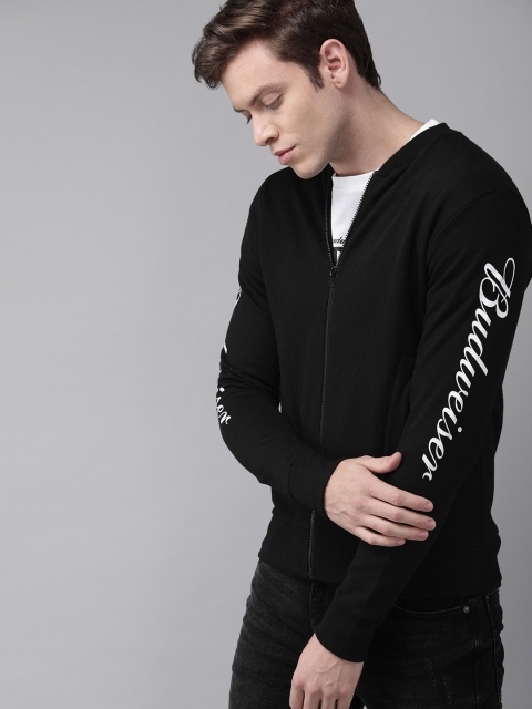 

Budweiser Streetwear Co Men Black Solid Sweatshirt With Printed Sleeves
