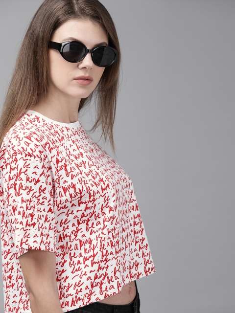 

Budweiser Streetwear Co Women White & Red Printed Cropped Round Neck T-shirt