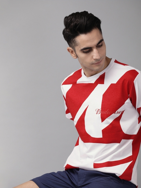 

Budweiser Streetwear Co Unisex Red & White Printed Round Neck T-shirt