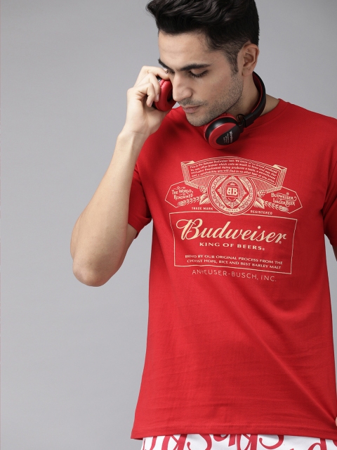 

Budweiser Streetwear Co Unisex Red Printed Round Neck T-shirt