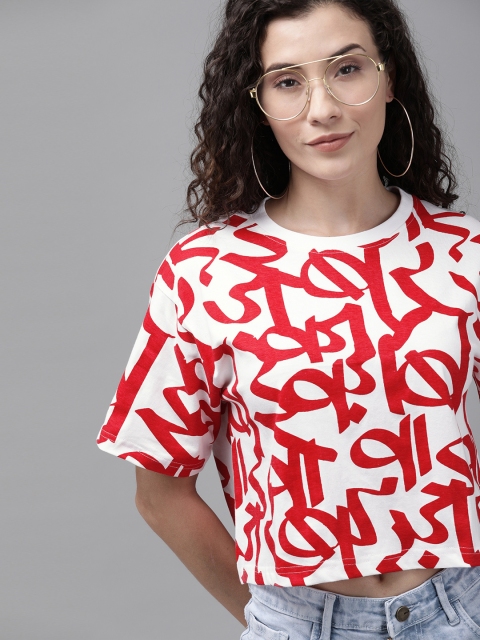 

Budweiser Streetwear Co Women White & Red Printed Cropped Round Neck T-shirt