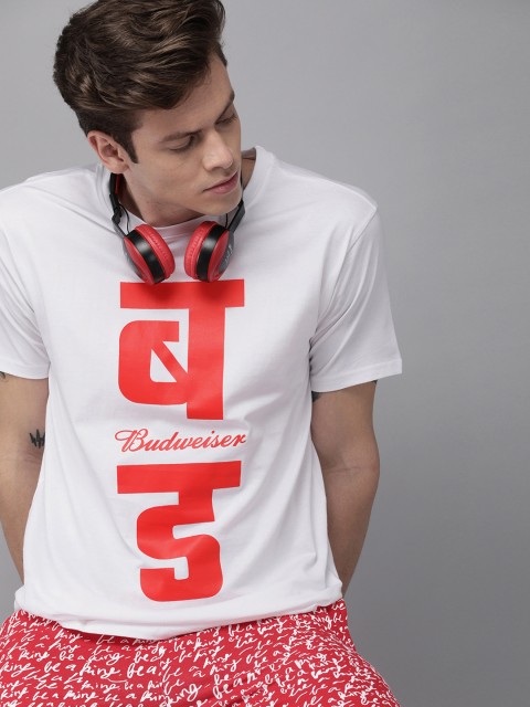 

Budweiser Streetwear Co Unisex White Printed Round Neck T-shirt