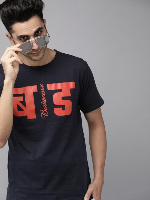 

Budweiser Streetwear Co Unisex Navy Blue Printed Round Neck T-shirt