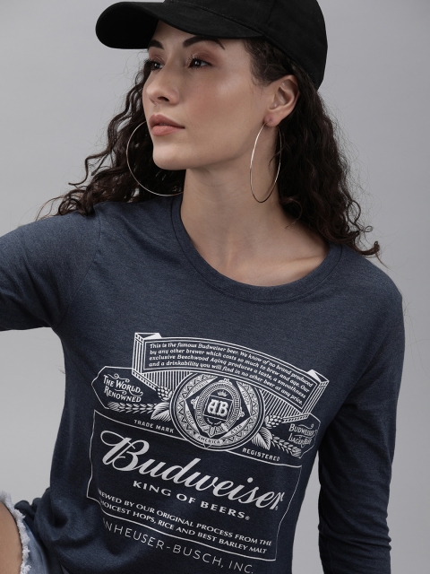 

Budweiser Streetwear Co Women Navy Blue & White Printed Round Neck T-shirt