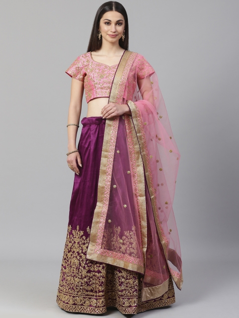 

Readiprint Fashions Purple & Pink Semi-Stitched Lehenga & Unstitched Blouse with Dupatta