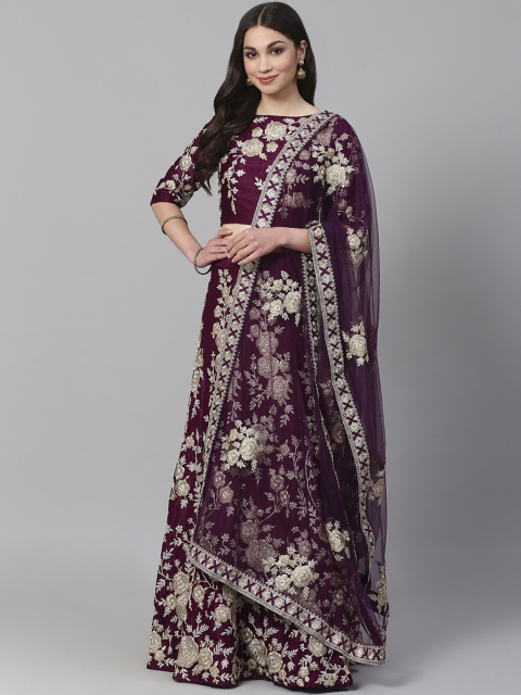

Readiprint Fashions Purple & Gold-Toned Embroidered Semi-Stitched Lehenga & Unstitched Blouse with Dupatta