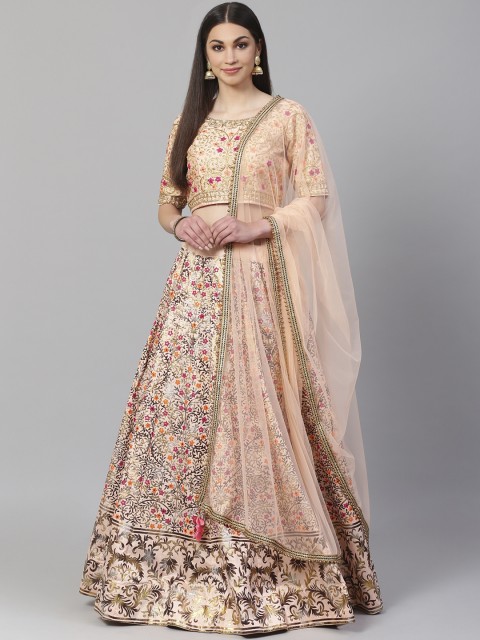 

Readiprint Fashions Peach-Coloured & Golden Semi-Stitched Embroidered Lehenga Choli
