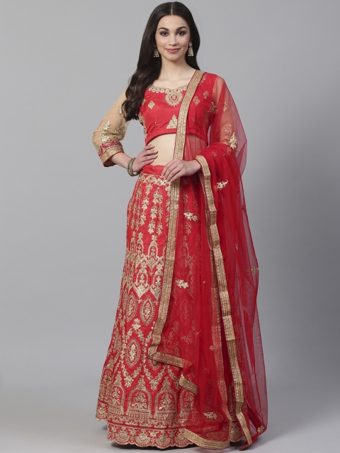 

Readiprint Fashions Red & Golden Semi-Stitched Lehenga & Unstitched Blouse with Dupatta
