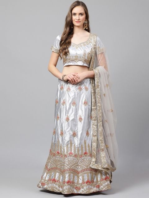 

Readiprint Fashions Grey & Golden Semi-Stitched Lehenga & Unstitched Blouse with Dupatta