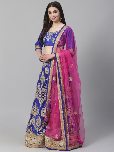 

Readiprint Fashions Blue & Golden Semi-Stitched Lehenga & Unstitched Blouse with Dupatta