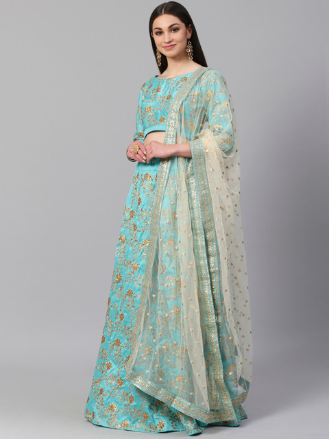 

Readiprint Fashions Turquoise Blue Semi-Stitched Lehenga & Unstitched Blouse with Dupatta