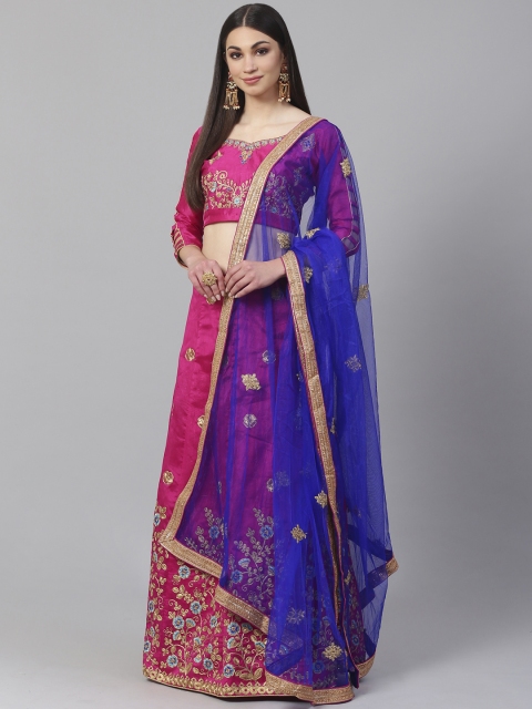 

Readiprint Fashions Pink & Gold-Toned Embroidered Semi-Stitched Lehenga & Unstitched Blouse with Dupatta