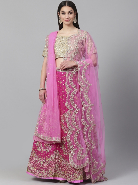 

Readiprint Fashions Pink & Golden Semi-Stitched Lehenga & Unstitched Blouse with Dupatta