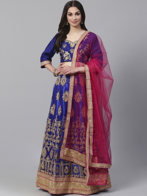 

Readiprint Fashions Blue & Golden Semi-Stitched Lehenga & Unstitched Blouse with Dupatta