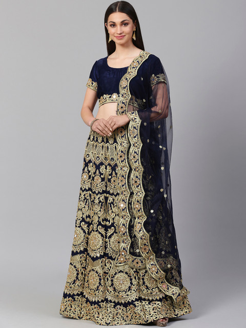 

Readiprint Fashions Navy Blue Semi-Stitched Lehenga & Unstitched Blouse with Dupatta