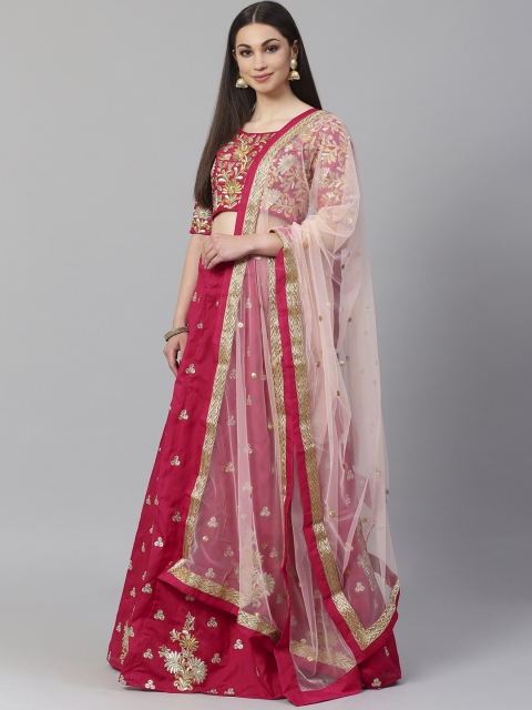 

Readiprint Fashions Pink & White Embroidered Semi-Stitched Lehenga & Unstitched Blouse with Dupatta