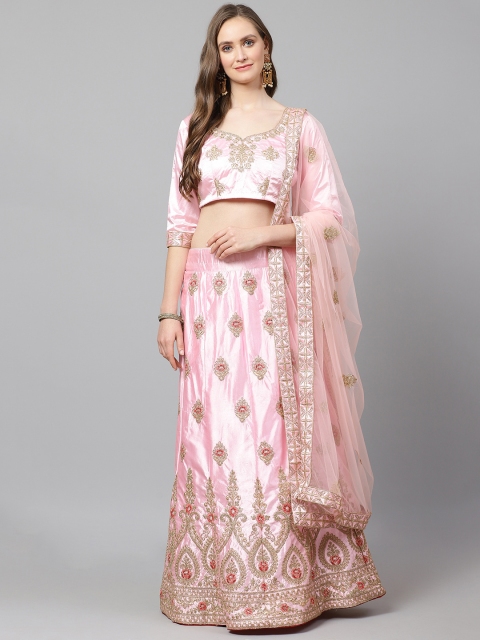 

Readiprint Fashions Pink & Golden Semi-Stitched Lehenga & Unstitched Blouse with Dupatta