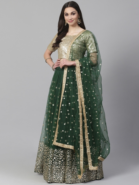 

Readiprint Fashions Green & Golden Semi-Stitched Lehenga & Unstitched Blouse with Dupatta