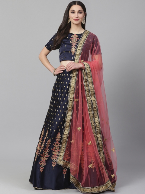 

Readiprint Fashions Navy Blue Semi-Stitched Lehenga & Unstitched Blouse with Dupatta
