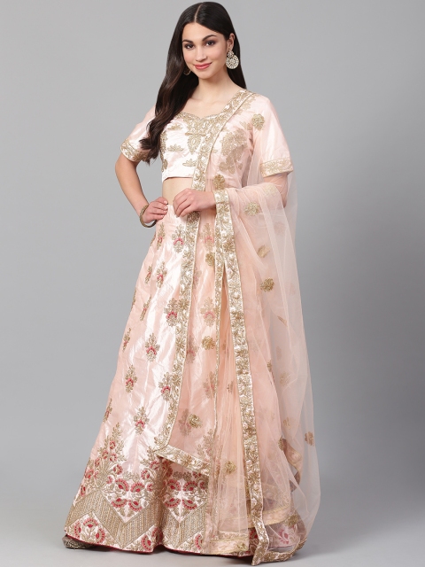 

Readiprint Fashions Peach & Golden Semi-Stitched Lehenga & Unstitched Blouse with Dupatta