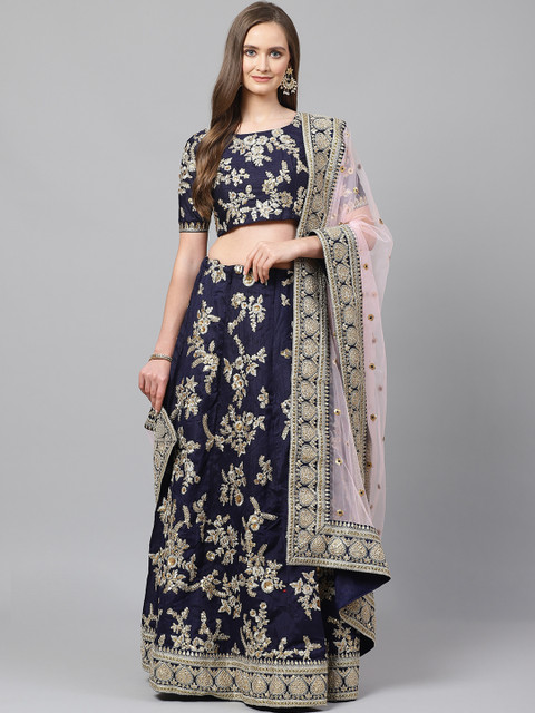 

Readiprint Fashions Navy Blue & Golden Semi-Stitched Lehenga & Unstitched Choli Set