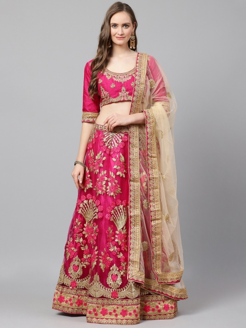 

Readiprint Fashions Pink & Beige Embroidered Semi-Stitched Lehenga & Unstitched Blouse with Dupatta