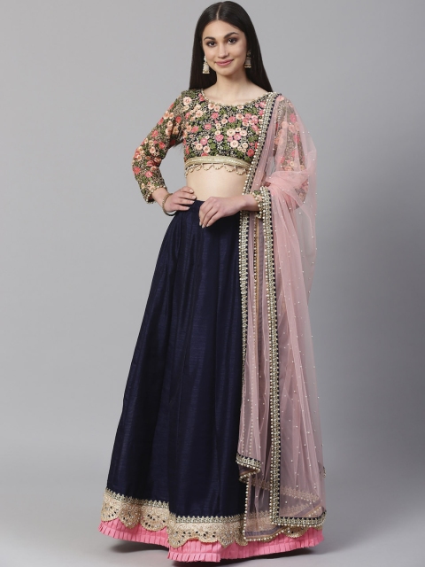 

Readiprint Fashions Navy & Pink Semi-Stitched Lehenga & Unstitched Blouse with Dupatta, Navy blue