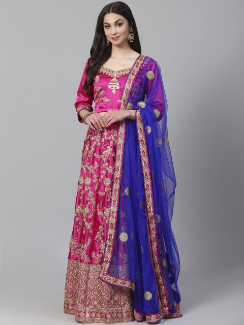 

Readiprint Fashions Pink & Blue Semi-Stitched Lehenga & Unstitched Blouse with Dupatta